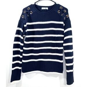 Primark Sweater-Navy & White Stripe w/Lace-Up Eyelet Shoulde